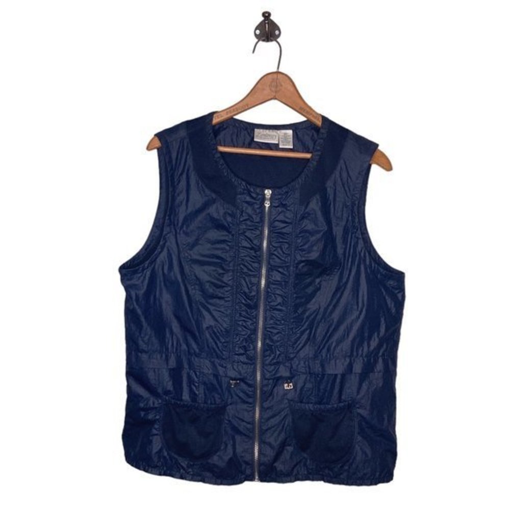 Chico's Zenergy 2 Blue Ruched Mesh Full Zip Drawstring Vest Jacket Large‎ L 12